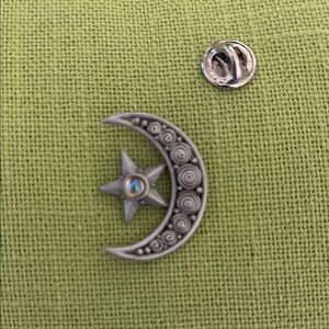 Silver Moon and Star Brooch